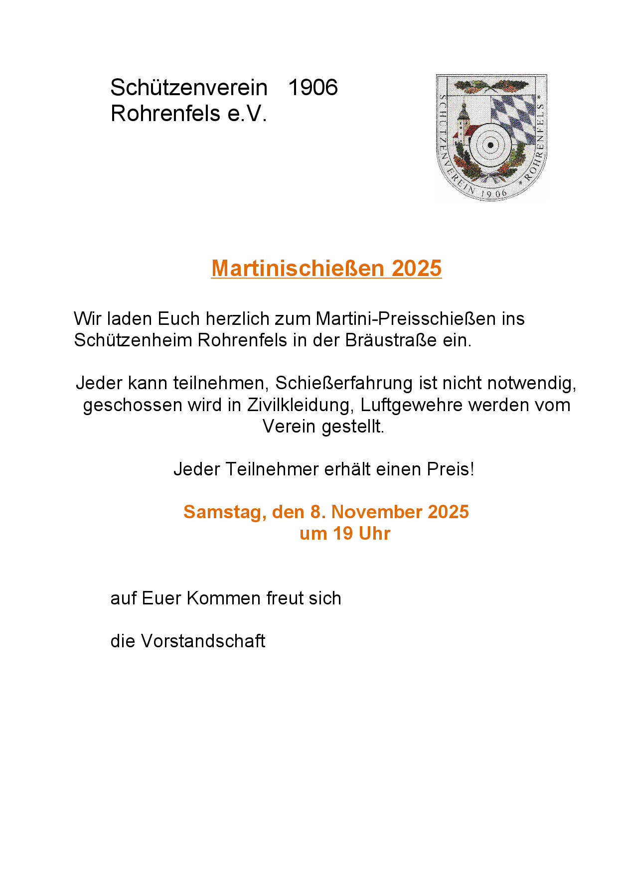 Schützenverein Rohrenfels - Martinischießen