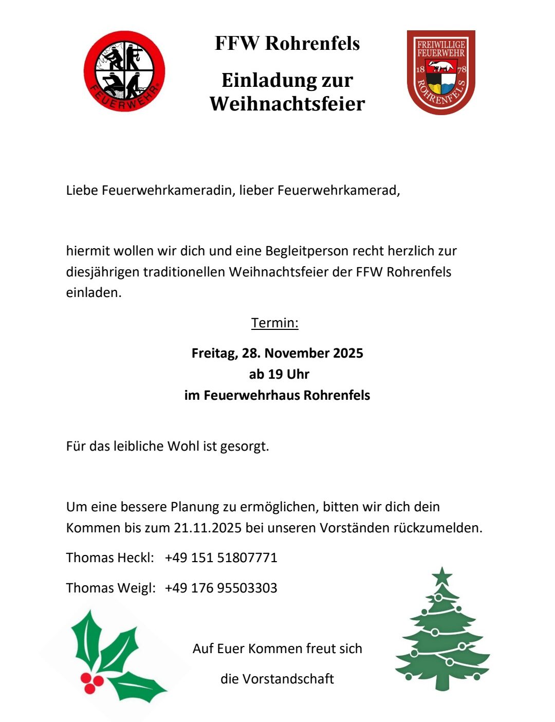 FFW Rohrenfels - Weihnachtsfeier